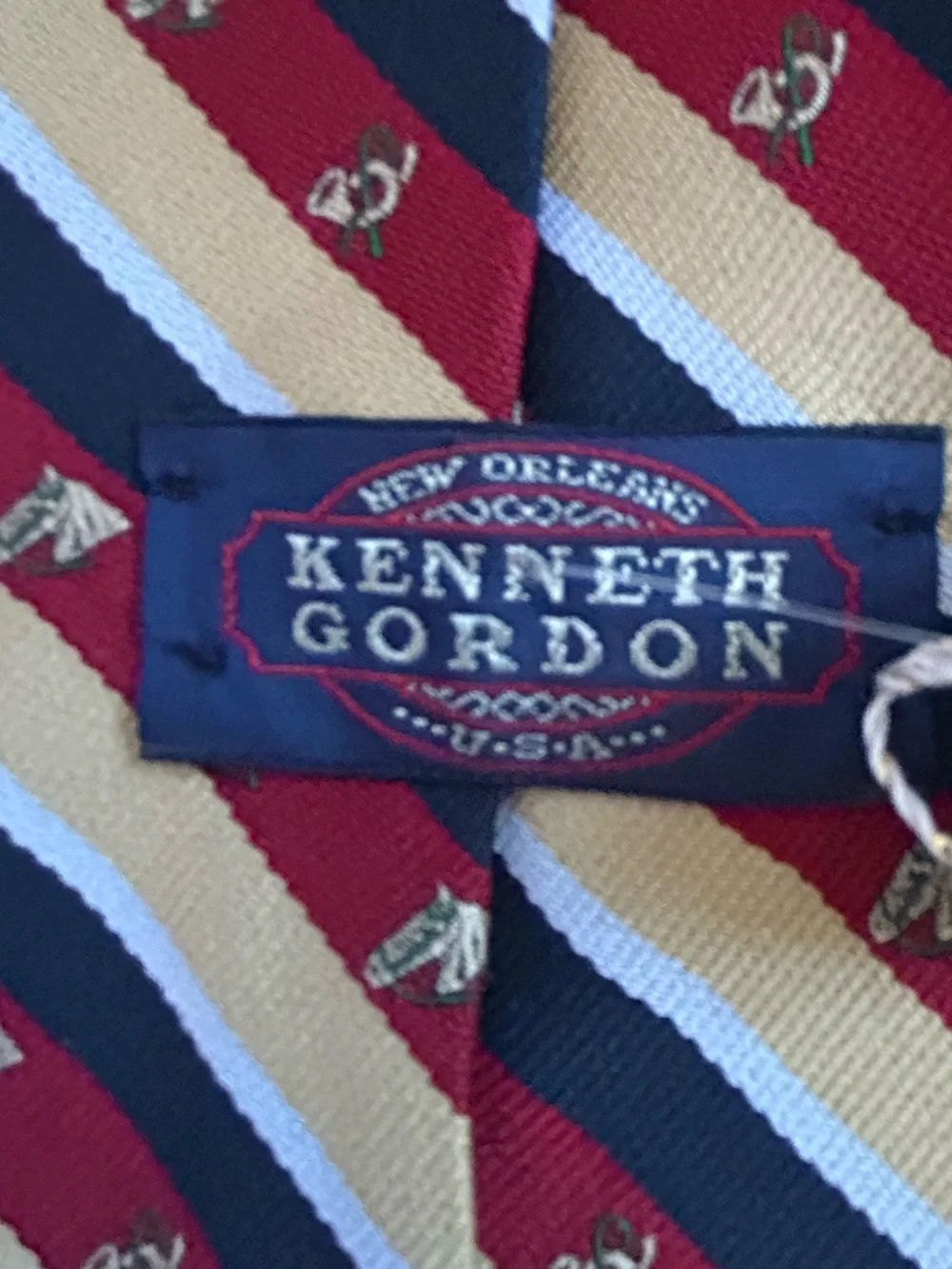 Mens Striped Tie in Red, Navy & Gold